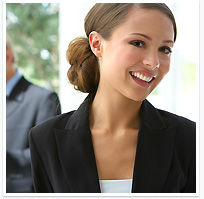 Calm, confident businesswoman smiling